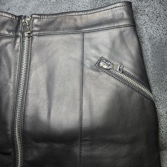 Express Women's 00 Black Faux Leather Mini Skirt Full Zip Front New w/ Defects - Picture 3 of 11